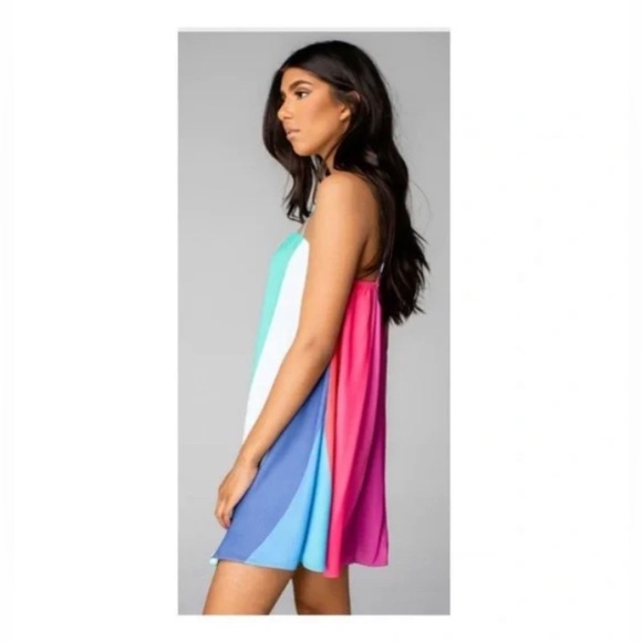 Buddy Love Sandra Swing Rainbow Striped Mini Dress NEW - Picture 6 of 7